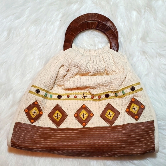 Vintage Handbags - Melie Bianco vintage tote bag multi media artsy colorful fun purse